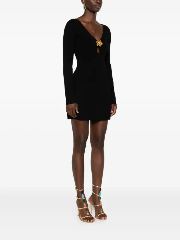 knee length dresses for ladies Marienne Black Velvet Sequin Long Sleeve Mini Dress - US 6 main image 0