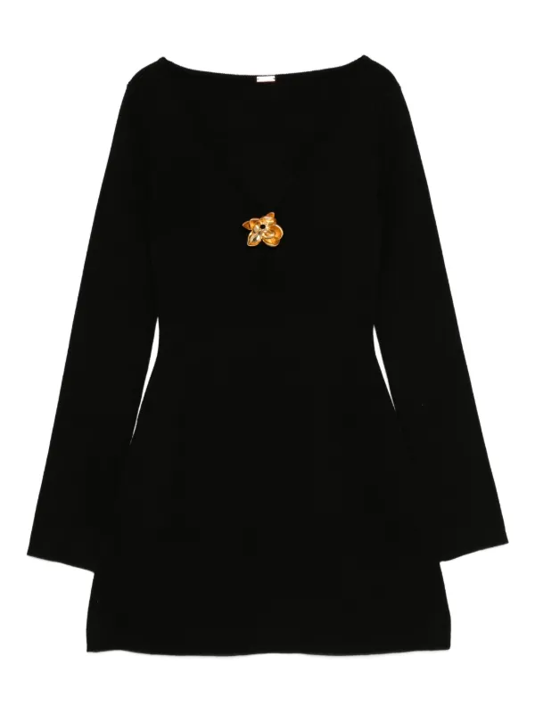 Cult Gaia flower-embellished long-sleeve Mini Dress | Black | FARFETCH