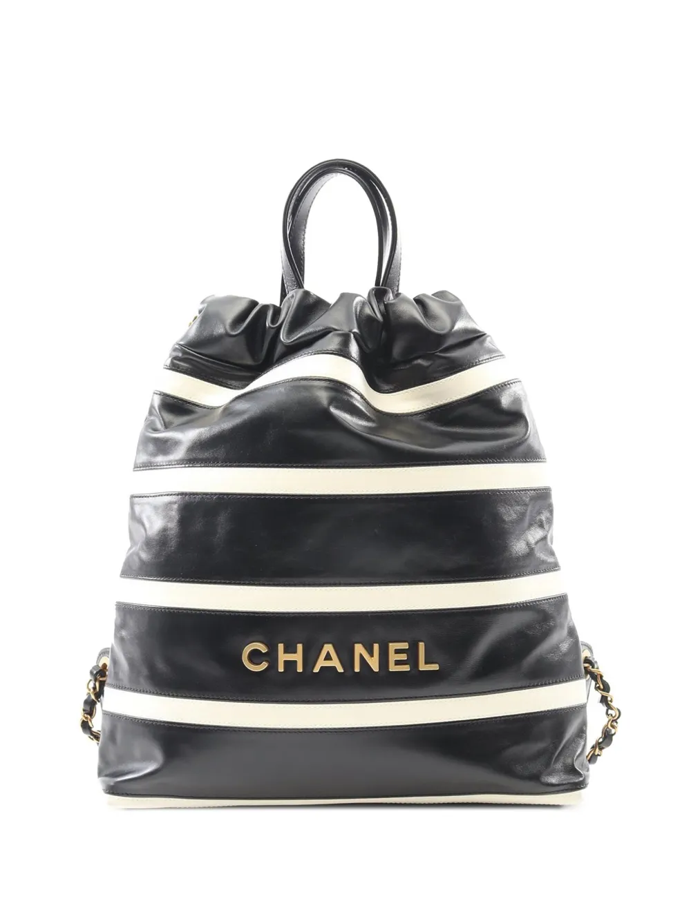 CHANEL Pre-Owned 2021-2025 シャイニーカーフ シャネル 22 ドローストリング バックパック - ブラック CHANEL Pre-Owned 2021-2025 シャイニーカーフ シャネル 22 ドローストリング バックパック - ブラック