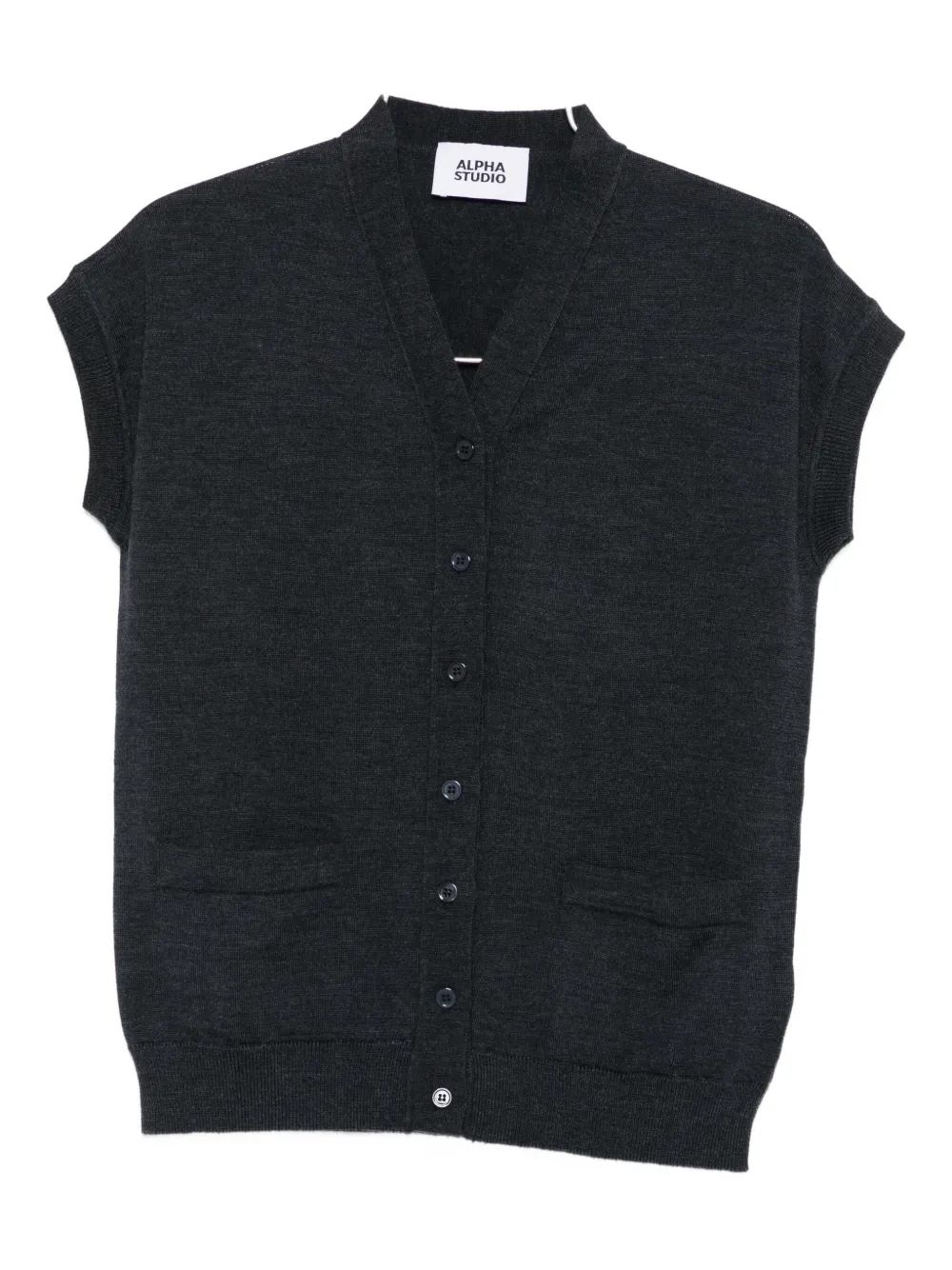 Alpha Studio Button-front Sleeveless Cardigan In Gray