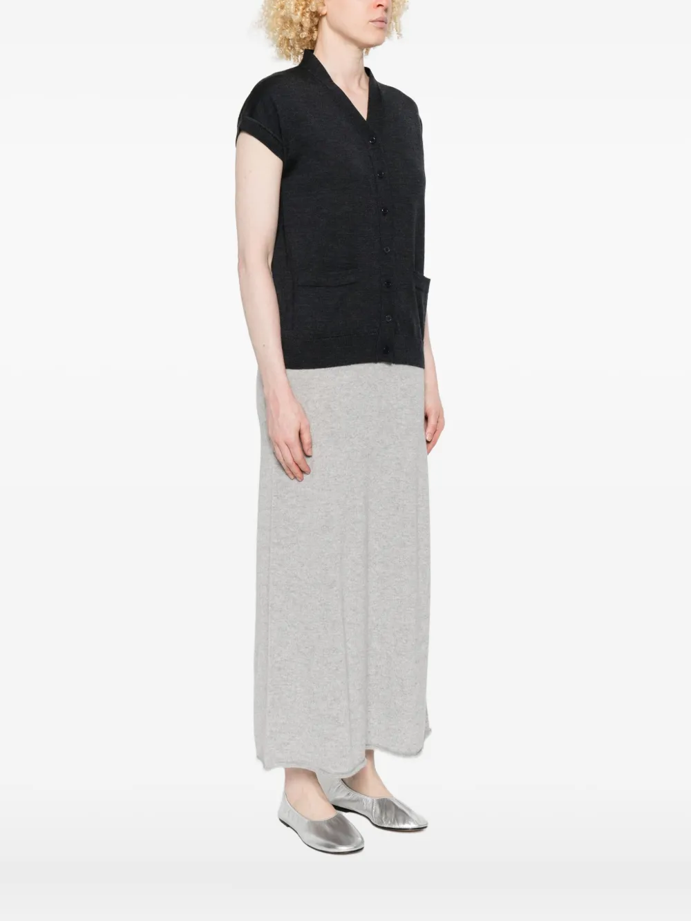 Alpha Studio Button-front Sleeveless Cardigan In Gray