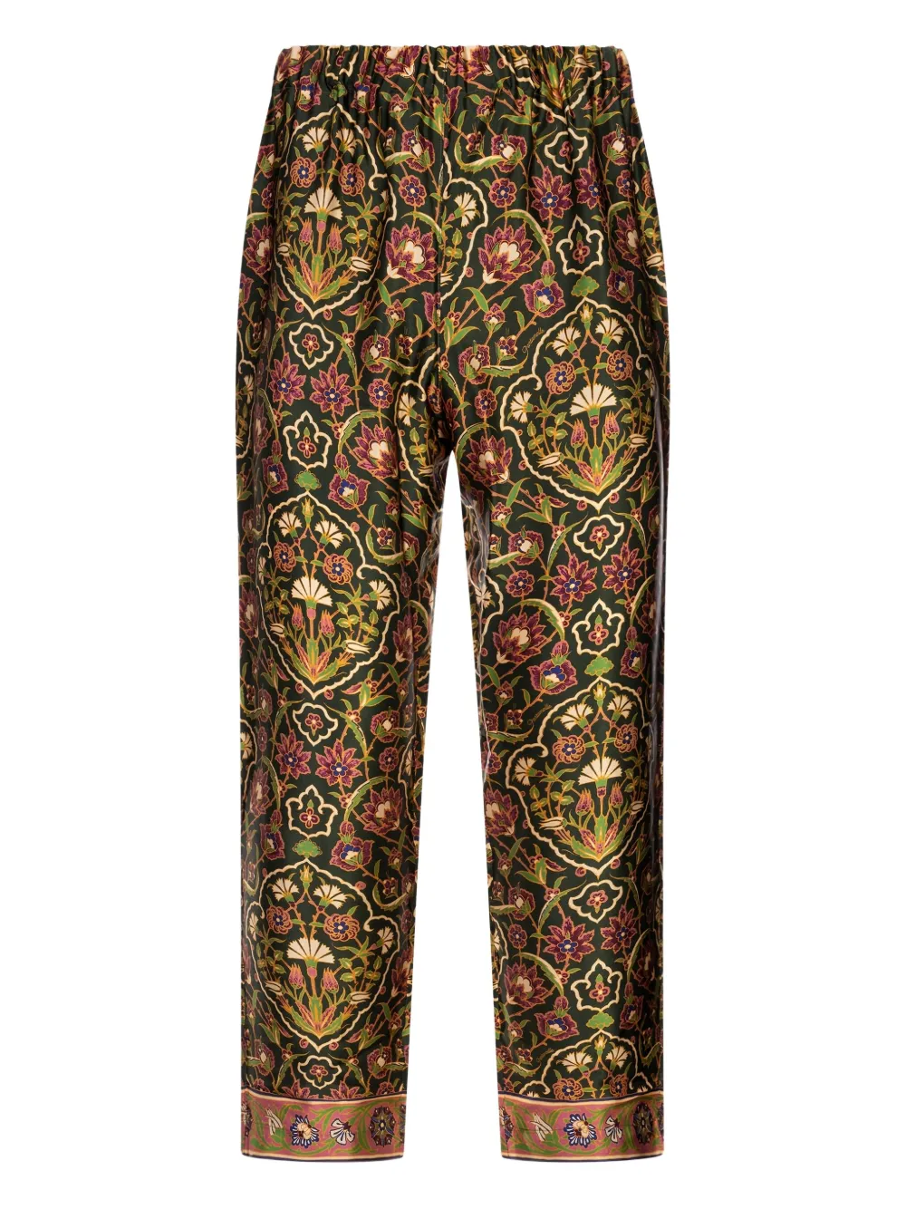 Pantamolle Floral-print Elastic-waist Trousers In Green