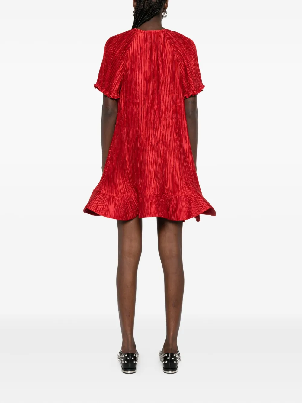 Simkhai plissé ruffled mini dress Rood