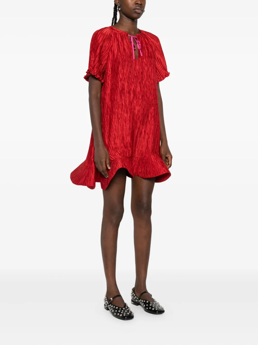 Simkhai plissé ruffled mini dress Rood