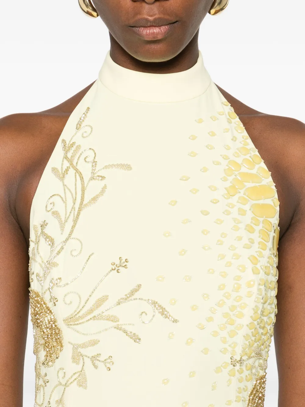 GEORGES HOBEIKA Halterjurk met kralen Geel