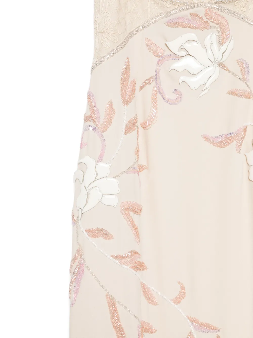 Georges Hobeika Beaded Lace Dress In Neutral
