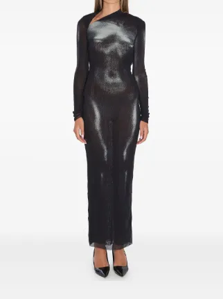 jean paul gaultier asymmetric printed metallic knitted maxi dress Jean Paul Gaultier Body Dust Print asymmetric-neck Maxi Dress | Black