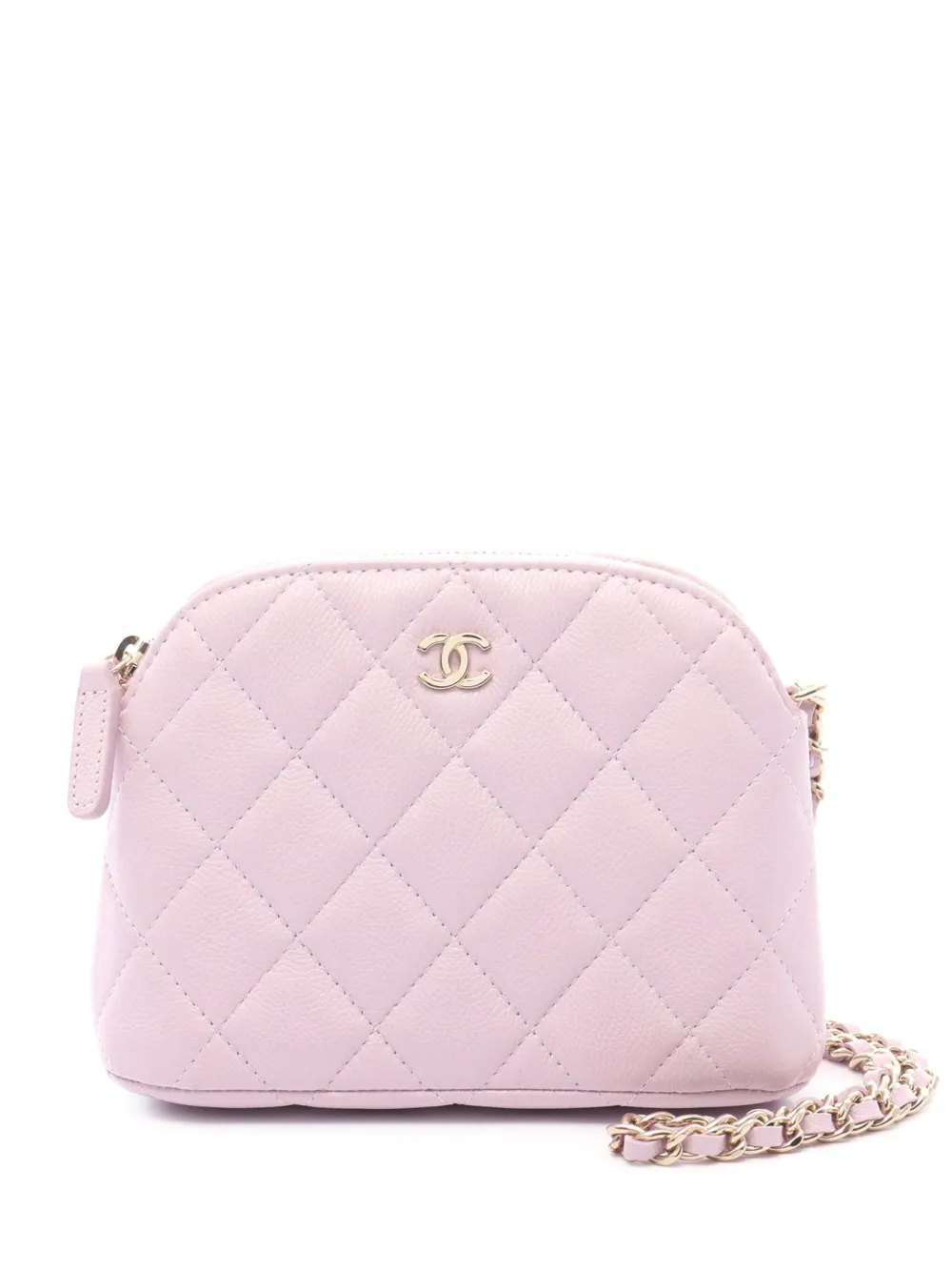 Pre-owned Chanel 2021-2025 Quilted Caviar Classic Clutch With Chain Crossbody Bag In Pink