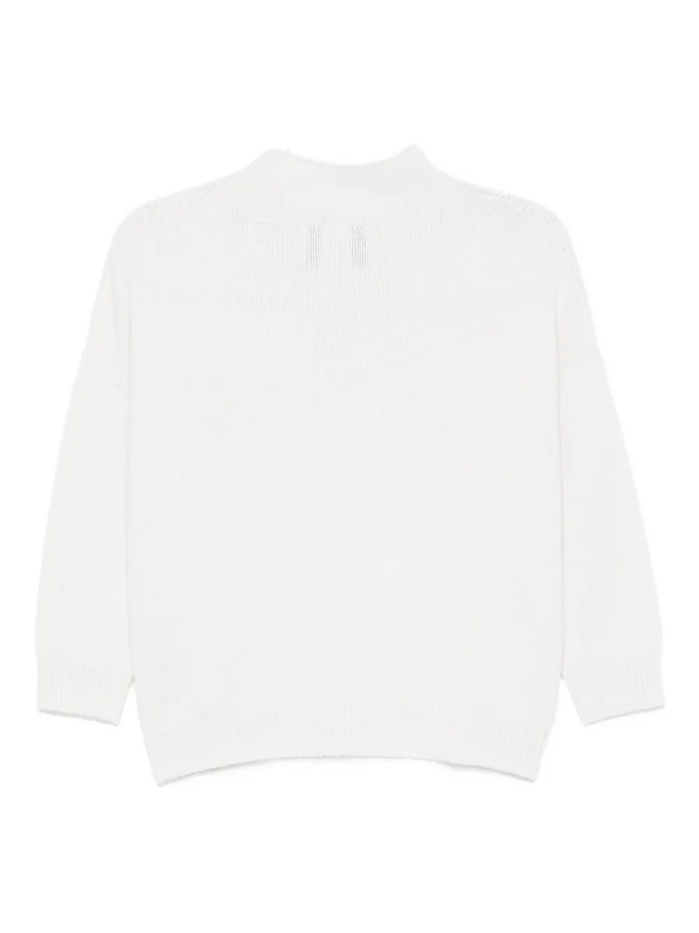 Vanisé Creamy White Sweater With Textured Floral Applique In White