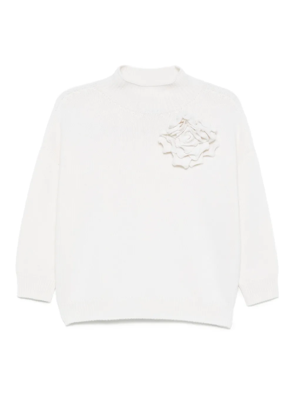high-neck rose-embellished sweater