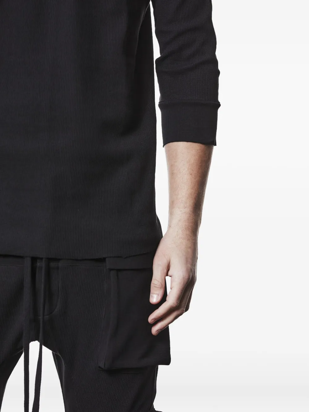 Thom Krom Geribbeld T-shirt met cropped mouwen Zwart