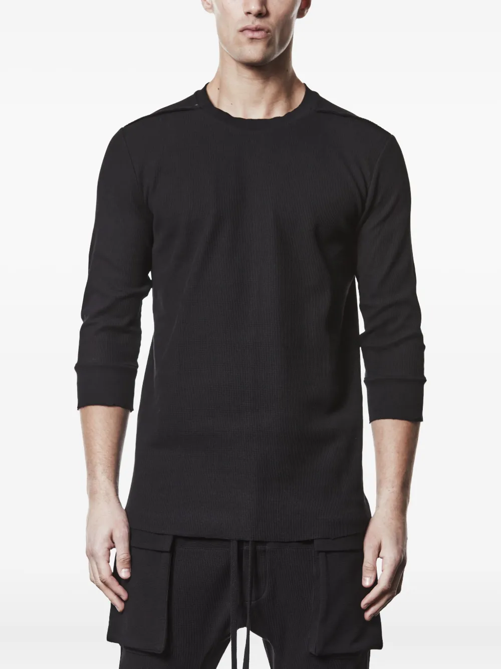 Thom Krom Geribbeld T-shirt met cropped mouwen Zwart