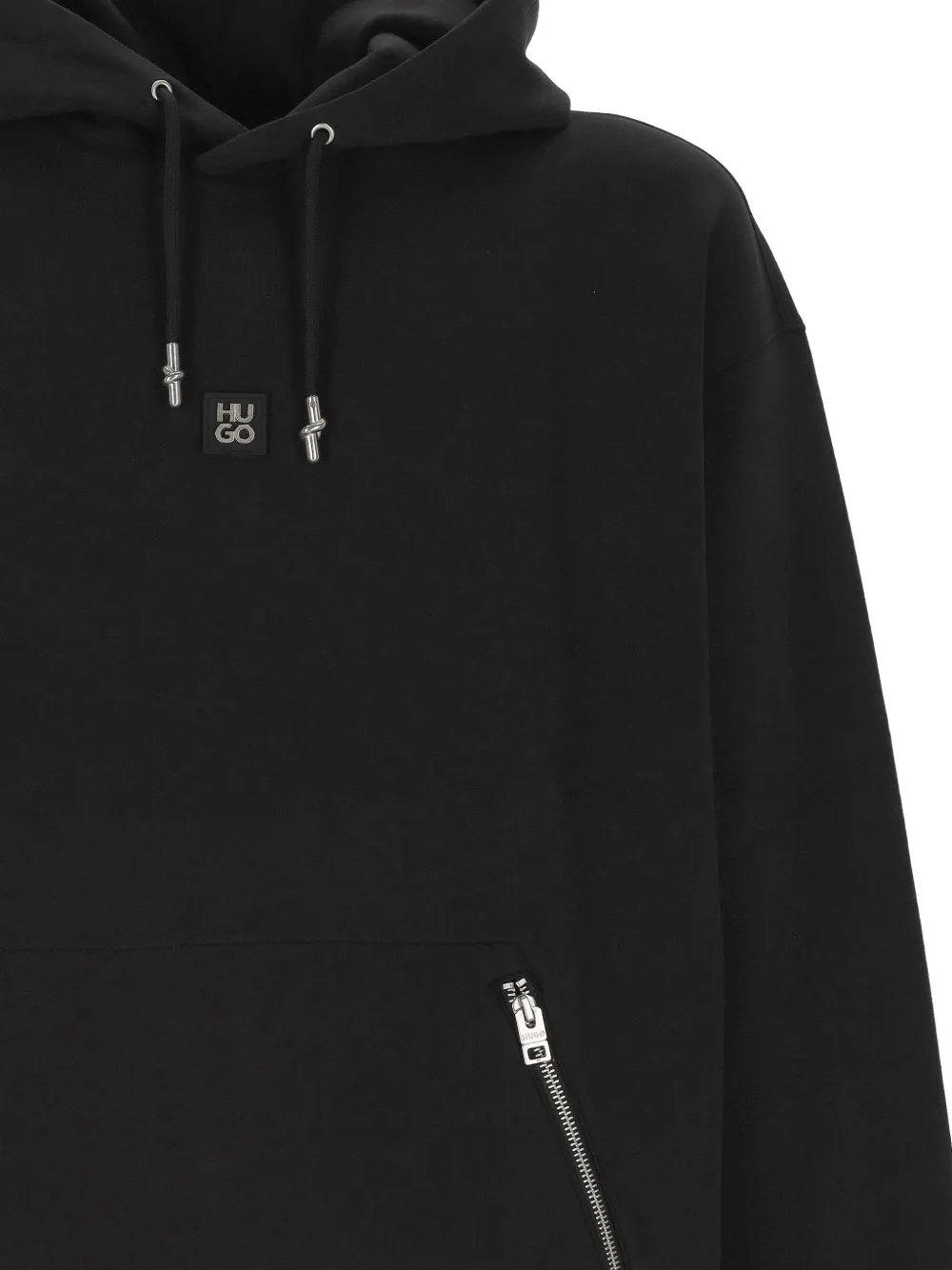 BOSS Hoodie met logoplakkaat en ritszak Zwart