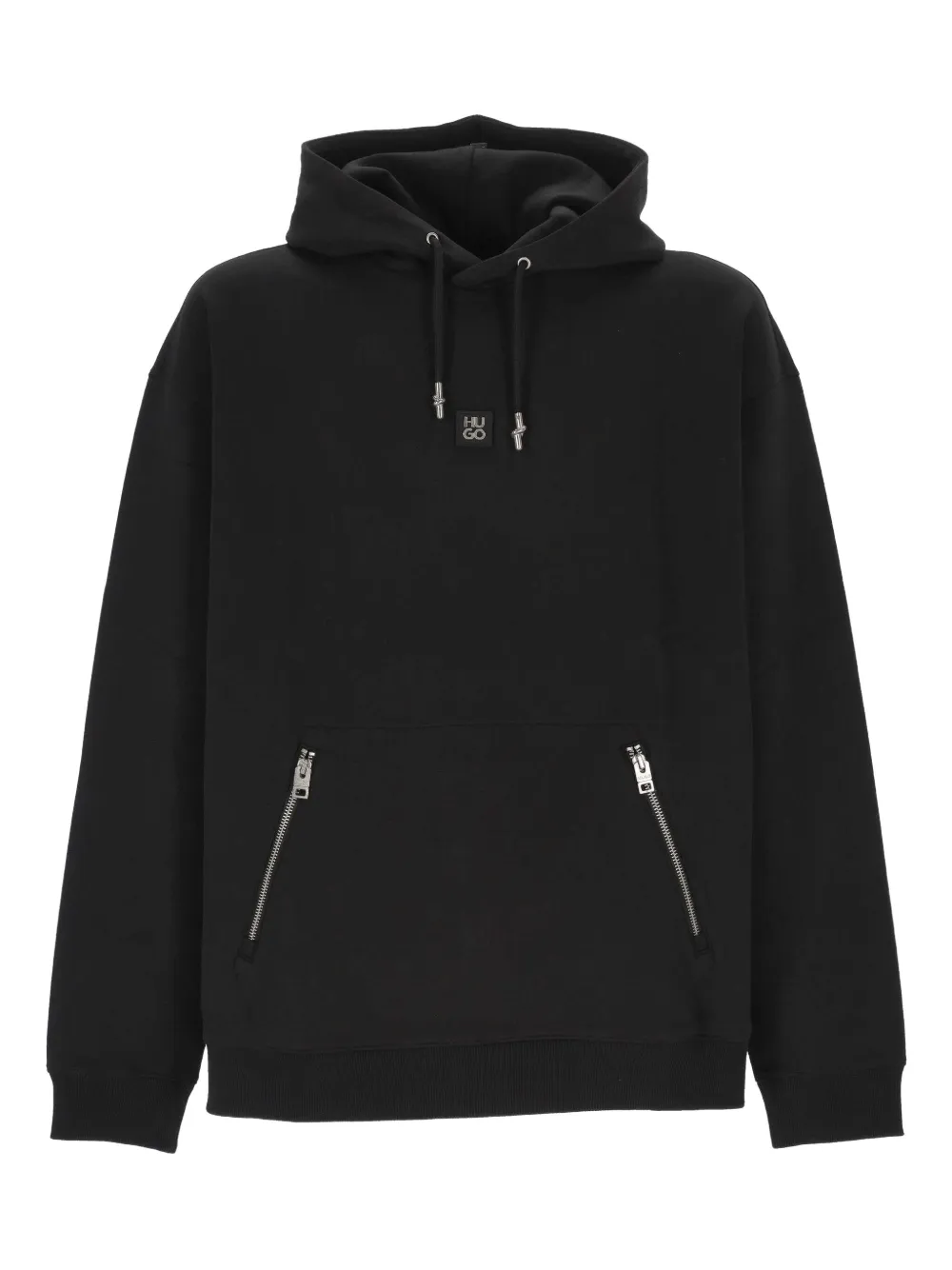 BOSS Hoodie met logoplakkaat en ritszak Zwart