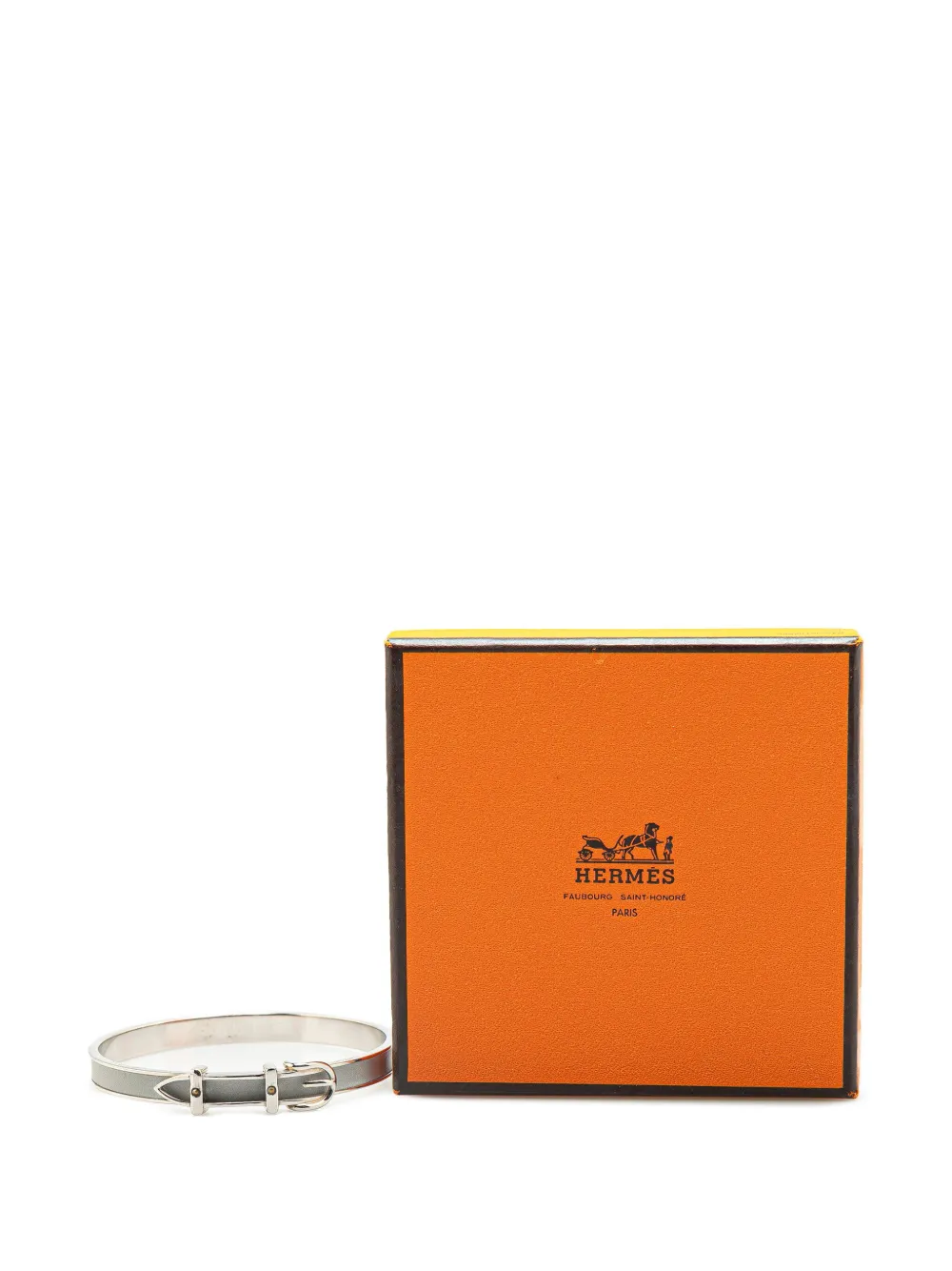 Pre-owned Hermes 2000-2025 Palladium Plated Leather Belt Buckle Bangle Costume Bracelet In Gray