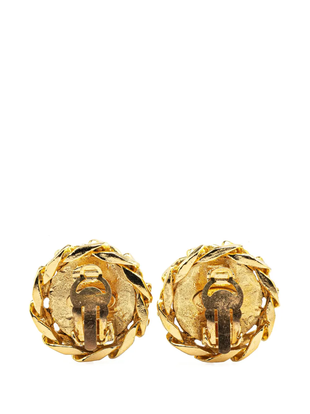 CHANEL Pre-Owned 1980-1990 Gold Plated CC Crystal Clip On Earrings costume earrings | Image 2