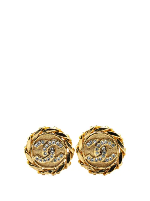 CHANEL Pre-Owned 1980-1990 Gold Plated CC Crystal Clip On Earrings costume earrings