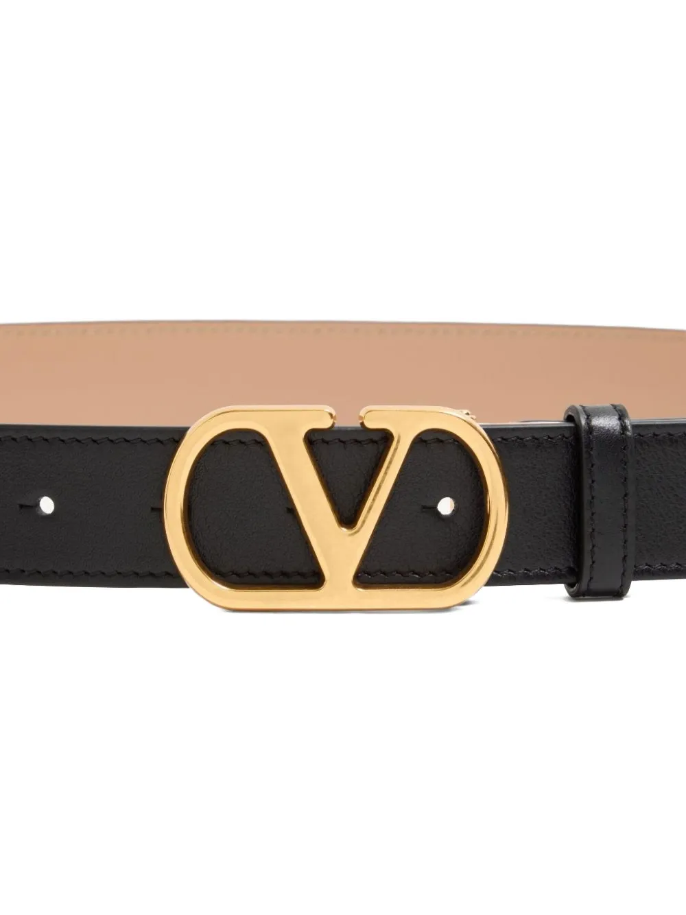 Valentino Garavani Black And Rose Sand H30 Reversible Calf Leather Belt In Black