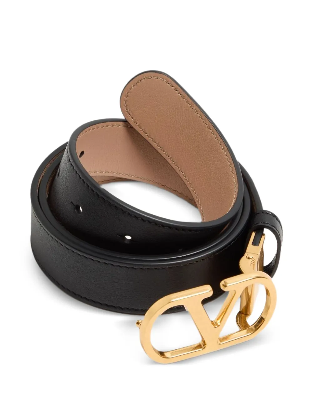 Valentino Garavani Black And Rose Sand H30 Reversible Calf Leather Belt In Black