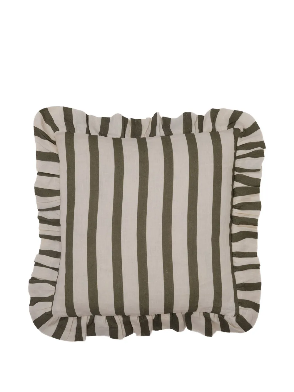 Amuse La Bouche Stripe Ruffle Cushion Cover In Green
