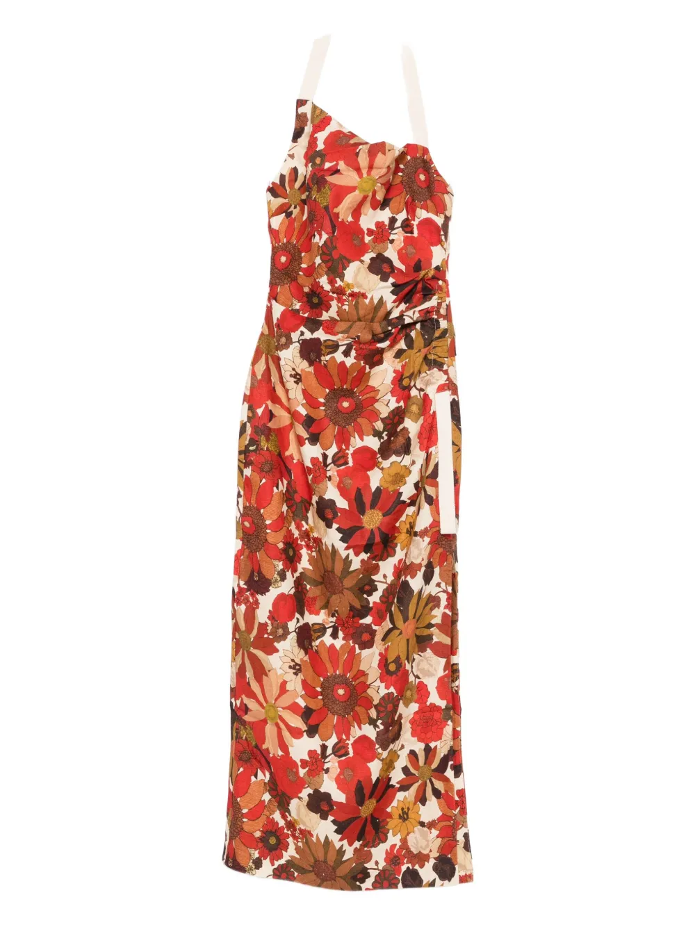 Sir Castella Tie-detailed Gathered Floral-print Linen Halterneck Midi Dress In Multi