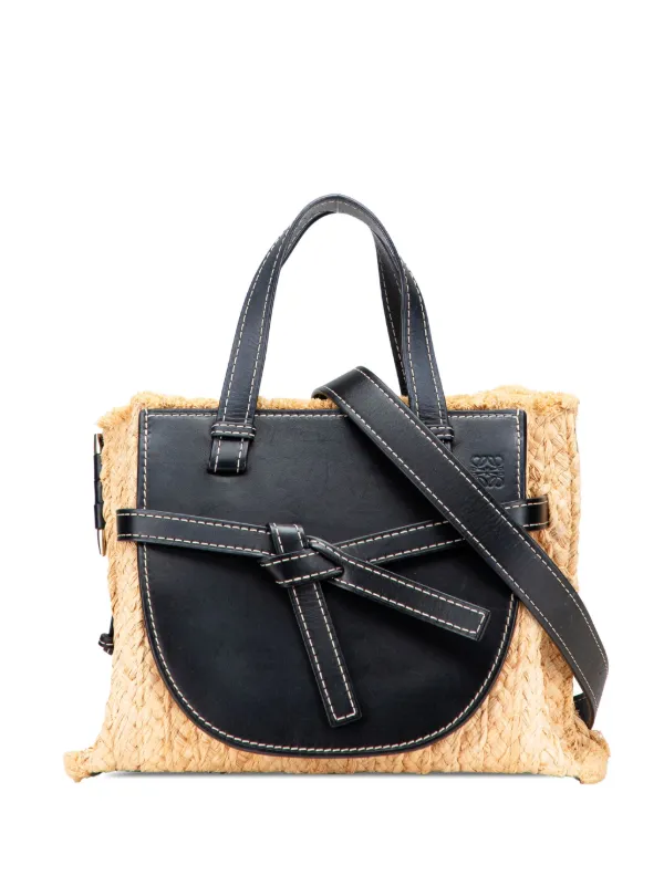 Loewe Pre-Owned 2019 Small Raffia And Leather Gate Top Handle