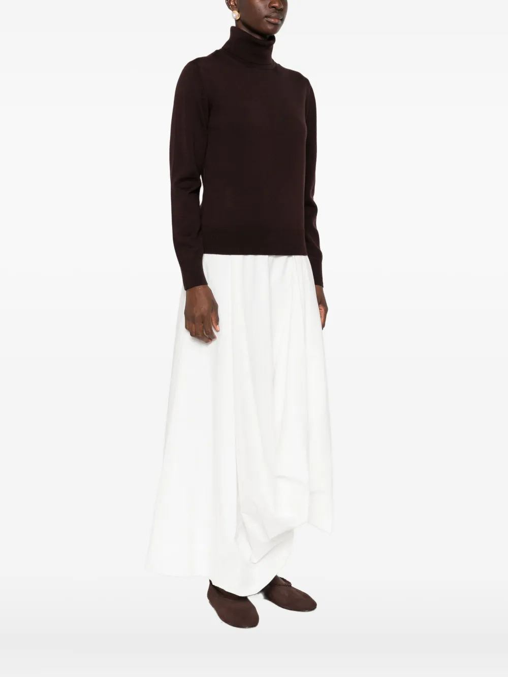 Alpha Studio Turtleneck Merino Sweater In Brown
