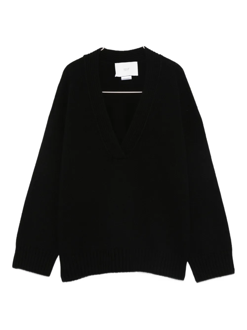 Vanisé V-neck Ribbed Jumper In Black