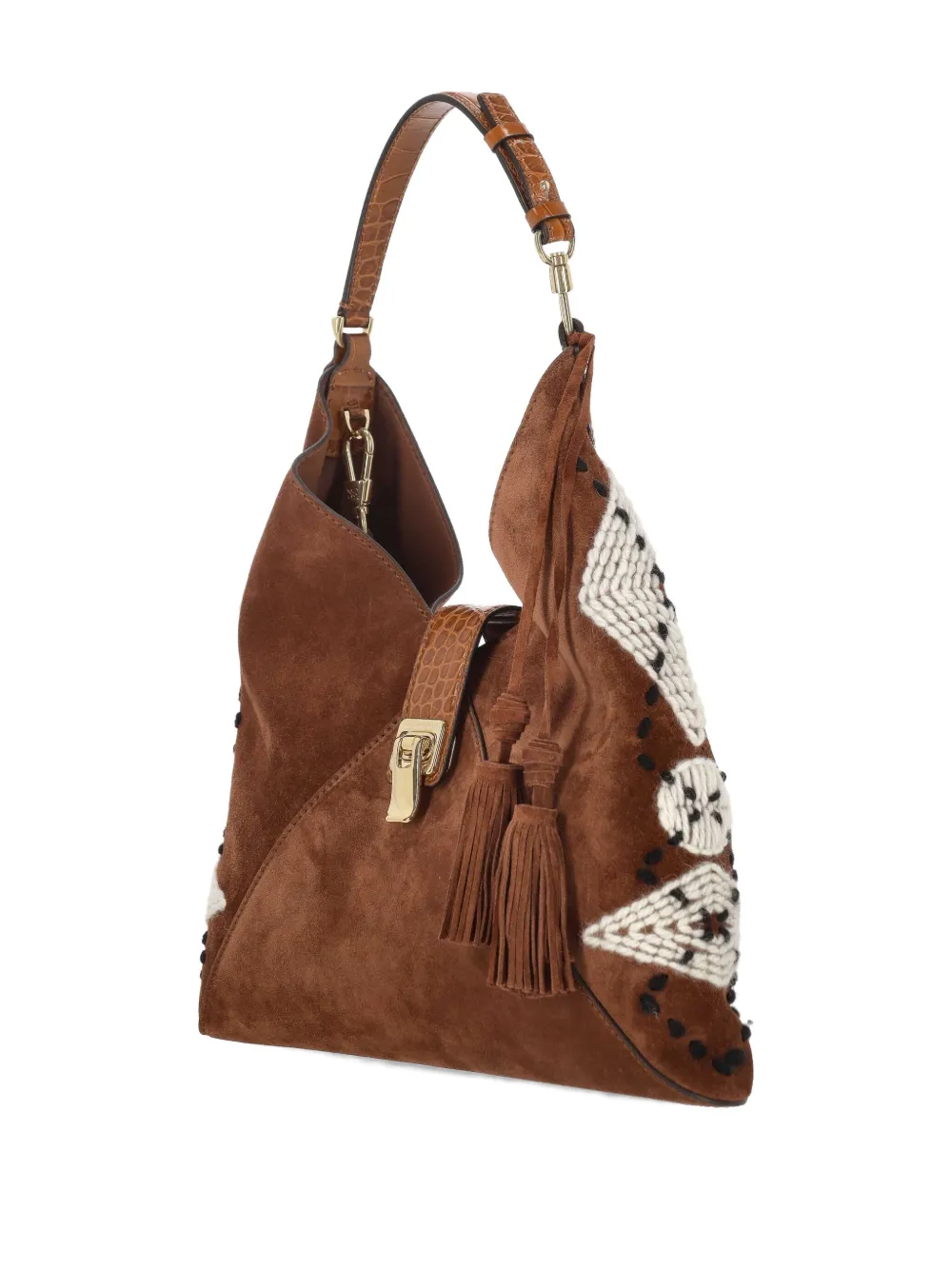 Ermanno Scervino suede knitted-detail shoulder bag - Bruin
