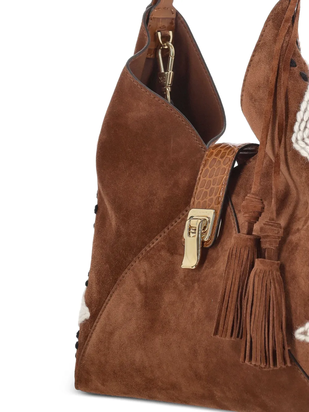 Ermanno Scervino Suède schoudertas met gebreid detail Bruin
