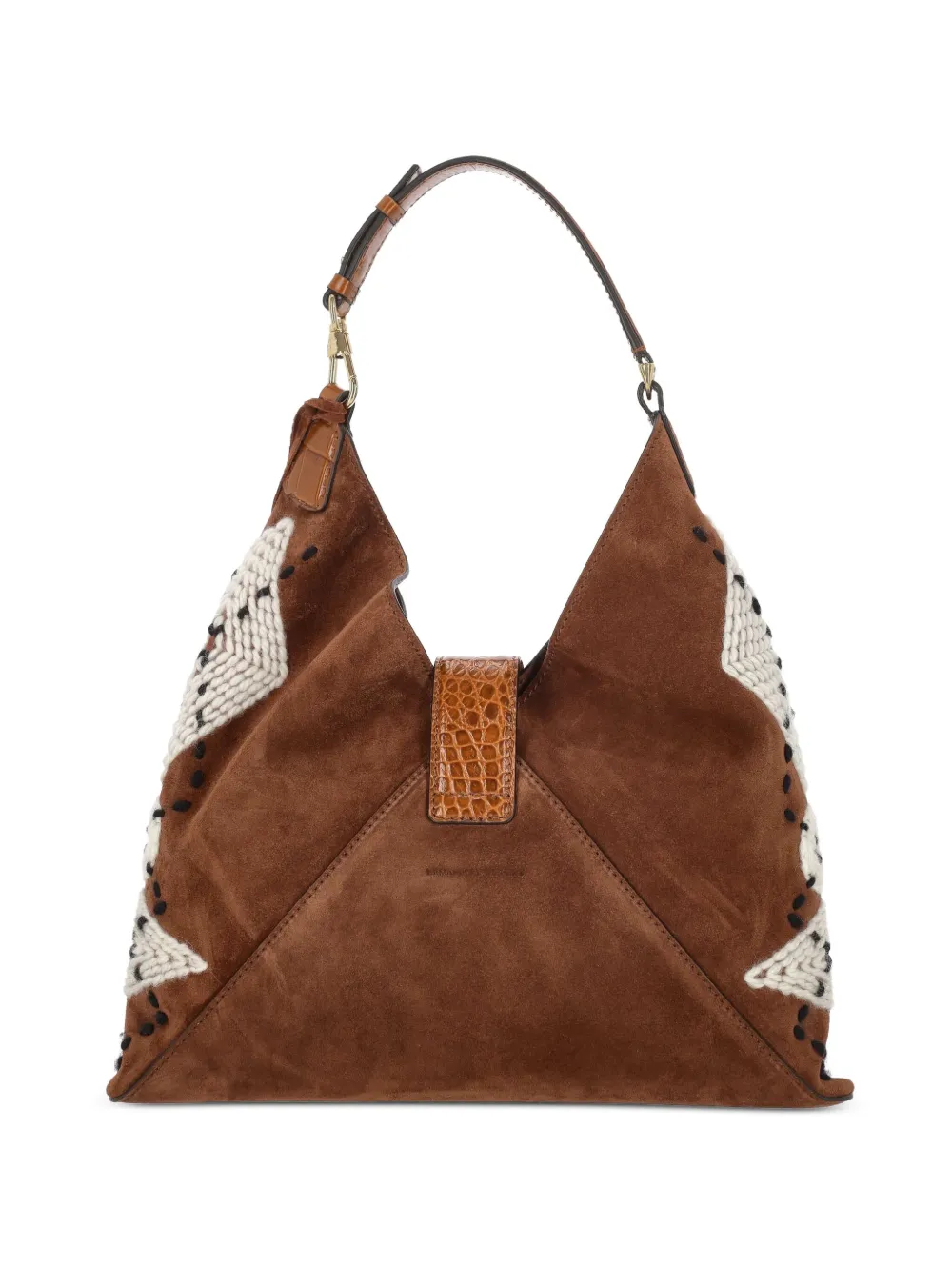 Ermanno Scervino Suède schoudertas met gebreid detail Bruin