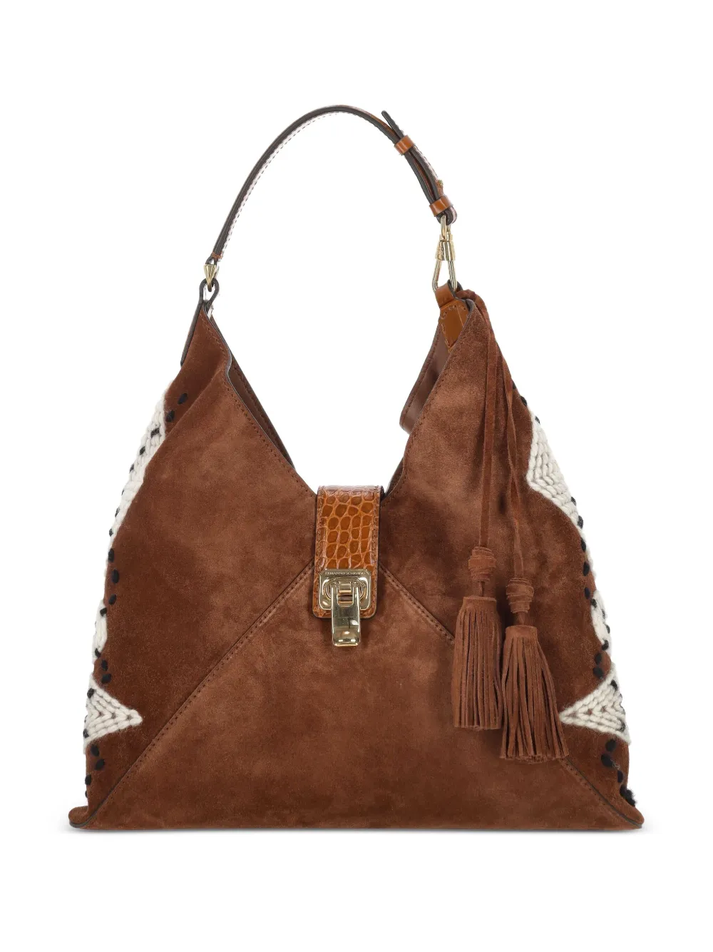 Ermanno Scervino Suède schoudertas met gebreid detail Bruin