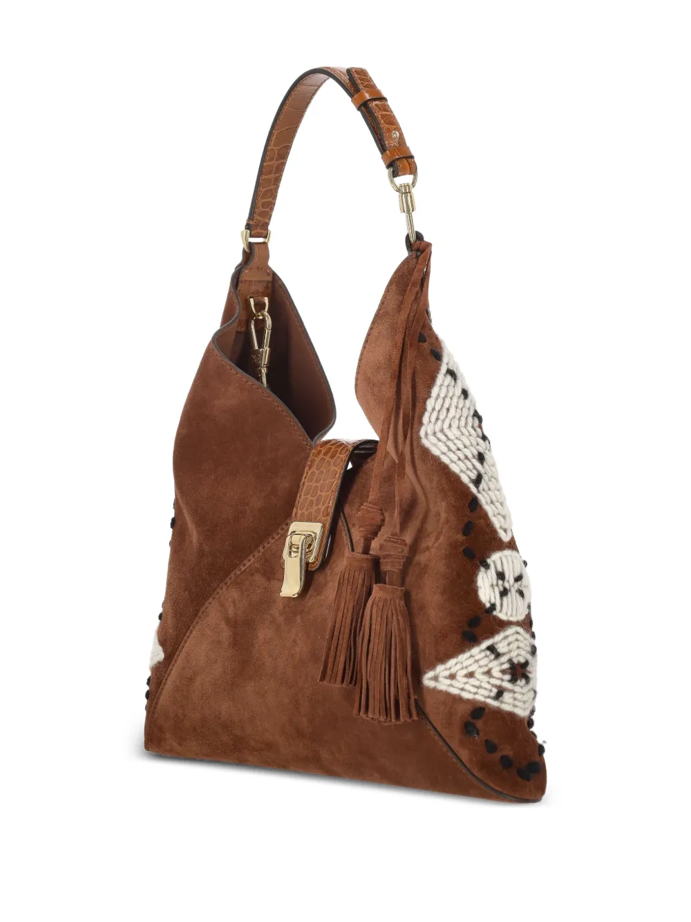 Ermanno Scervino Suède schoudertas met gebreid detail Bruin