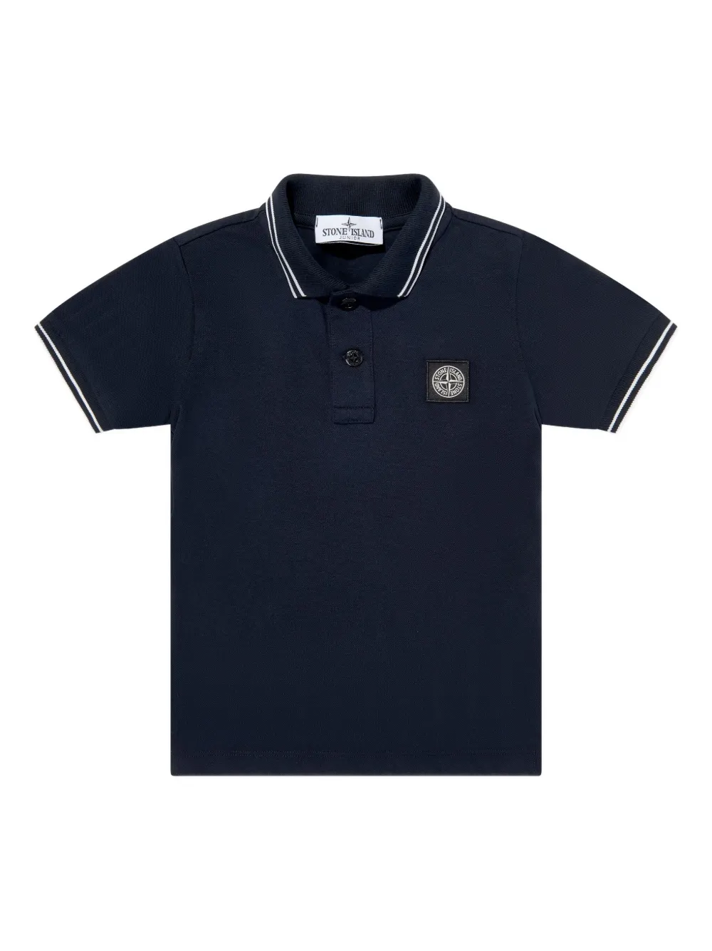 Stone Island Junior tipped-collar logo-patch polo shirt Blauw