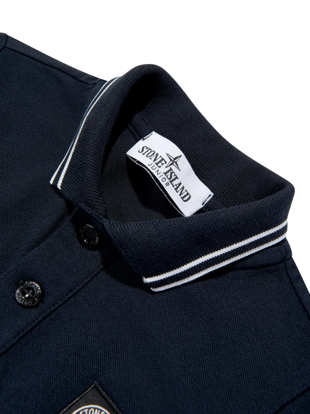 Stone Island Junior tipped-collar logo-patch polo shirt Blauw