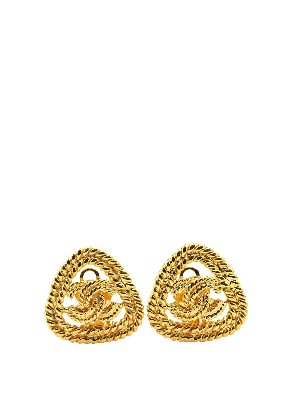 1980-1990 Gold Plated CC Triangle Rope Clip On Earrings costume earrings