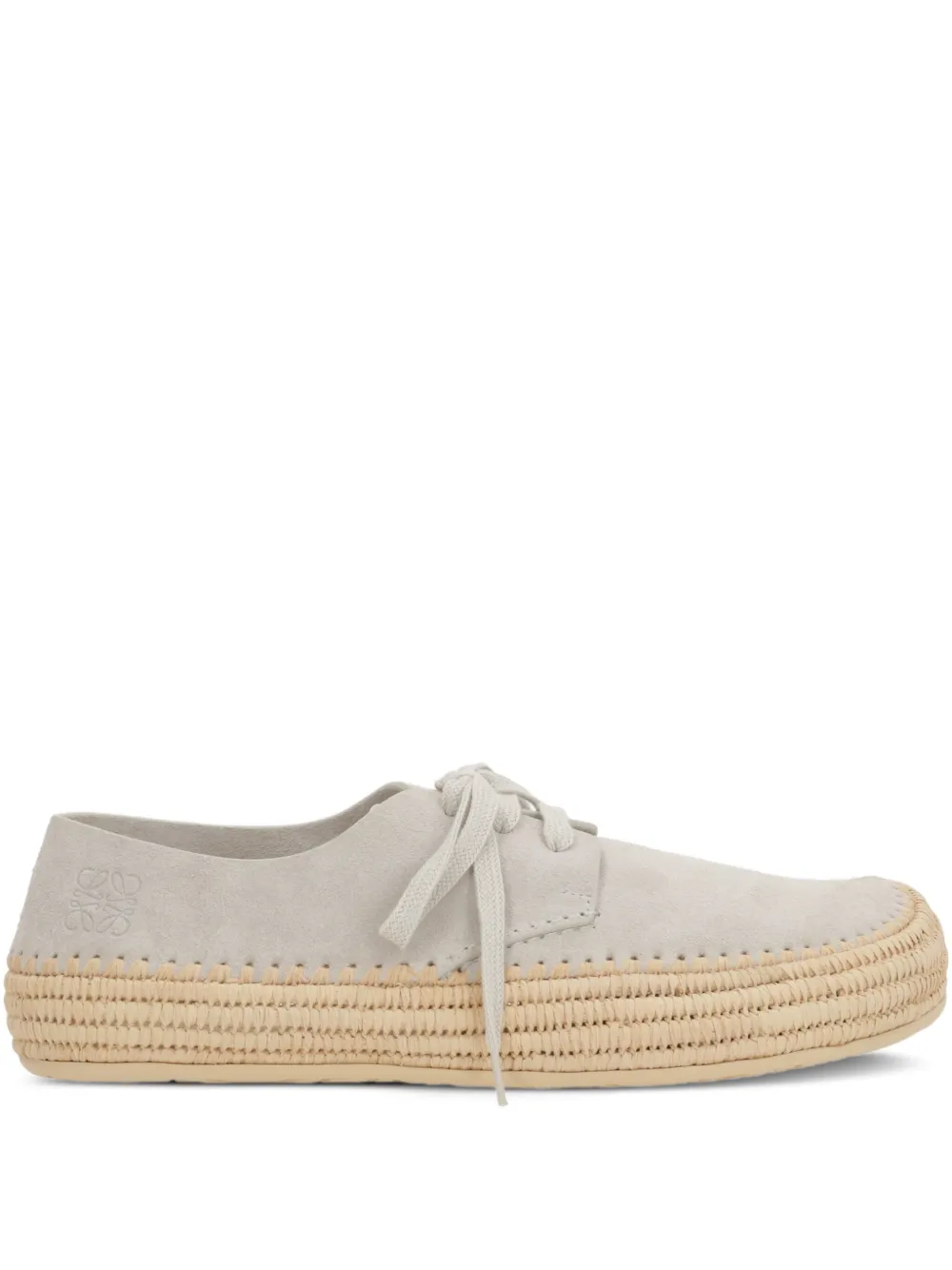 LOEWE Rio petal-toe raffia-trimmed lace-up shoes GREY
