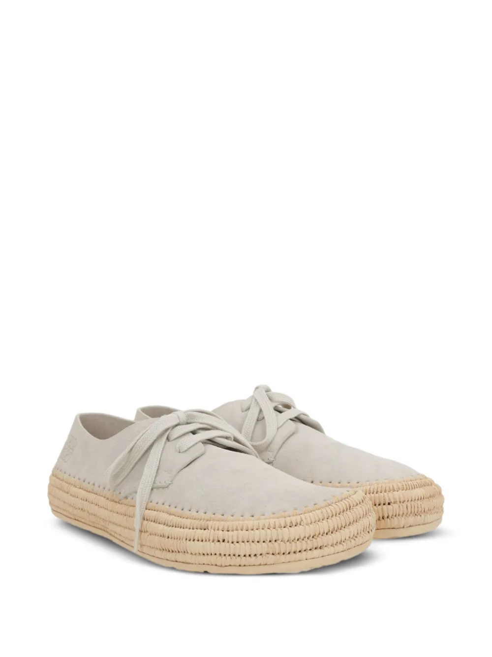 LOEWE Rio petal-toe raffia-trimmed lace-up shoes GREY