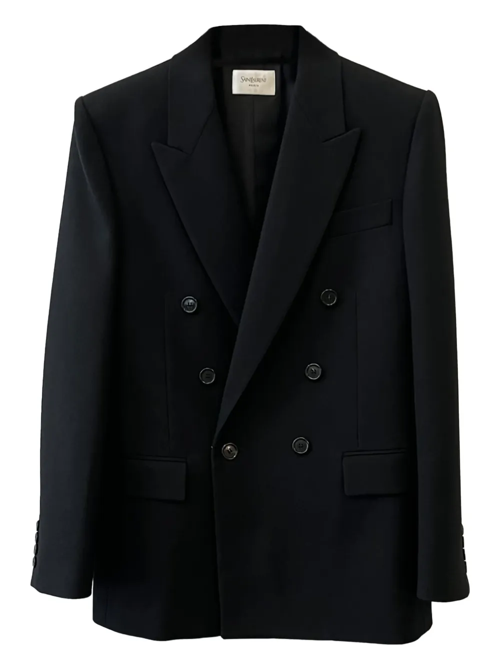 Saint Laurent Cassandre wollen gabardine blazer met dubbele rij knopen Zwart