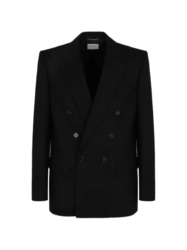 Saint Laurent Cassandre Double-breasted Blazer in Black