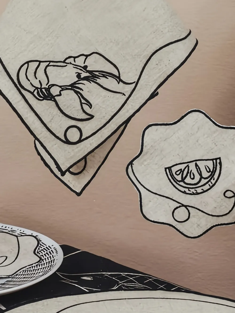 Misette Line Drawing Linen Coasters (set Of Four) In Neutral