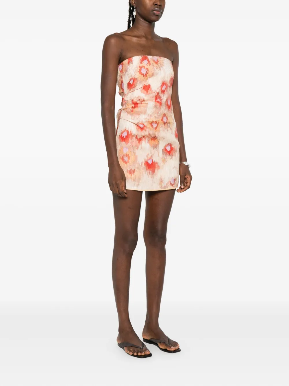 SIR. Fiorella strapless mini-jurk met bloemenprint Beige