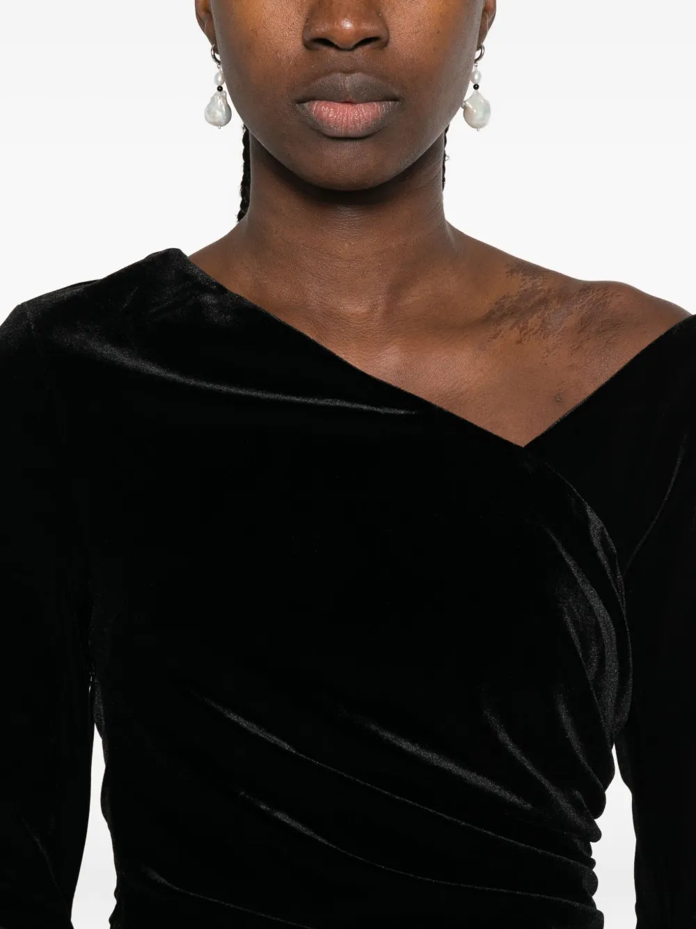 Sir Ettore Off-the-shoulder Draped Stretch-velvet Mini Dress In Black
