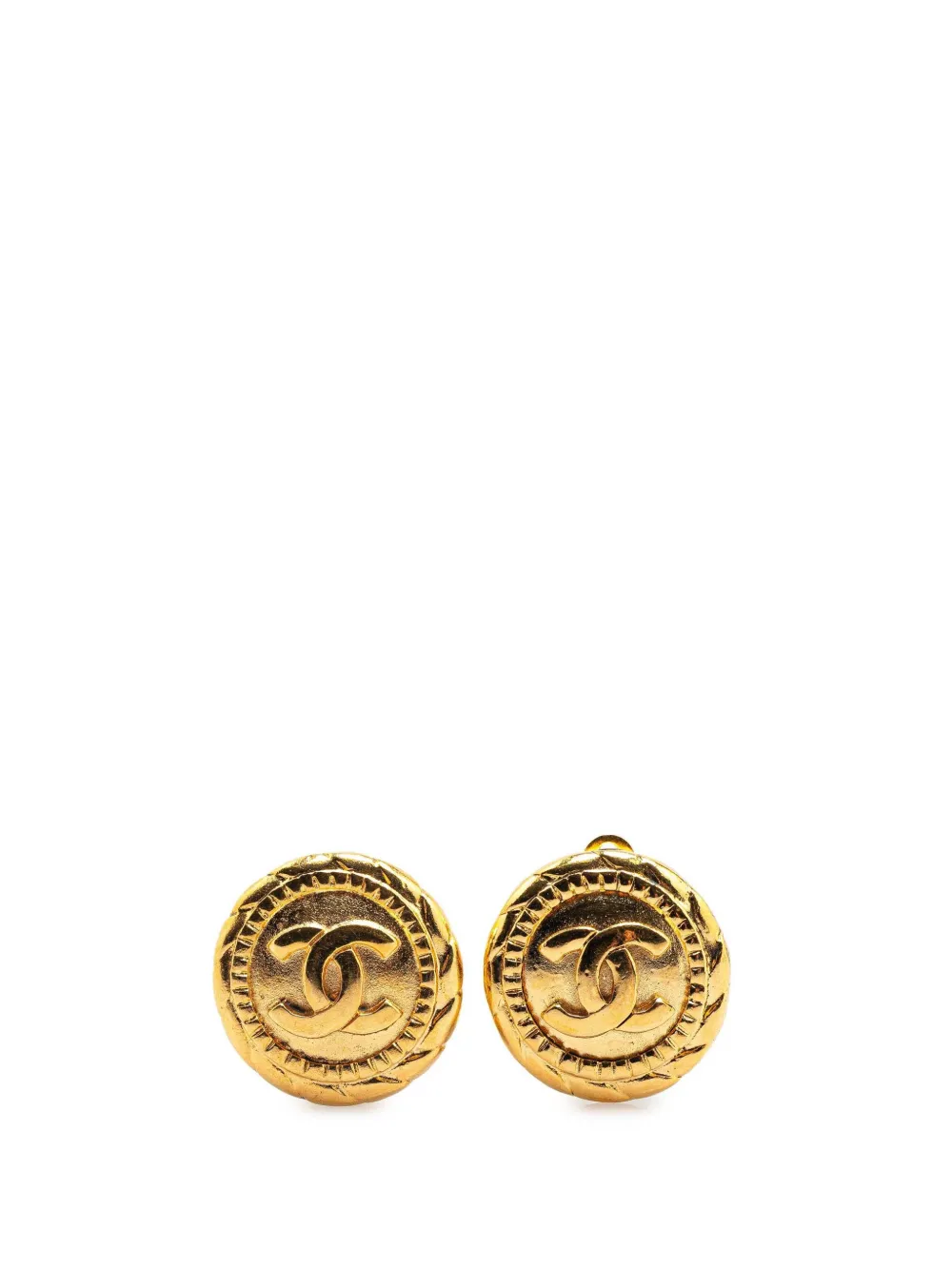 CHANEL Pre-Owned 1970-1980 Gold Plated CC Round Clip On Earrings costume earrings | Gold | Image 1