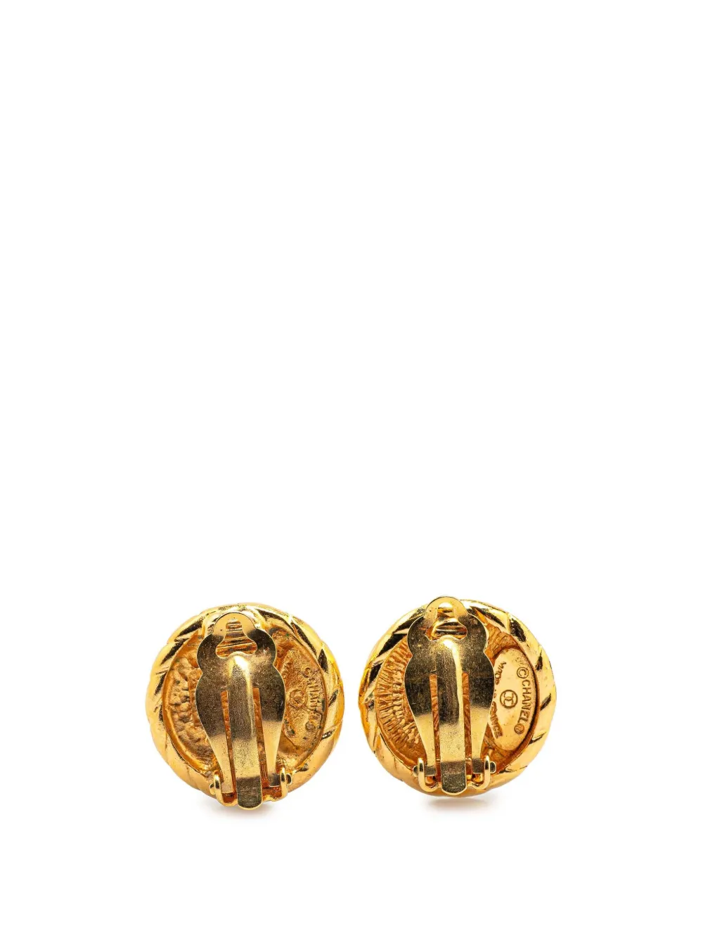 CHANEL Pre-Owned 1970-1980 Gold Plated CC Round Clip On Earrings costume earrings | Image 2
