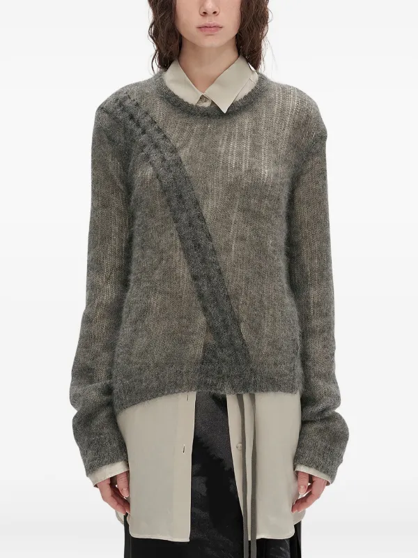 ann demeulemeester knit 変形ニット Ann Demeulemeester Asymmetrical Drawstring Sweater | Grey | FARFETCH