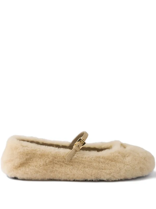 Prada Shearling Ballet Flats in Neutrals