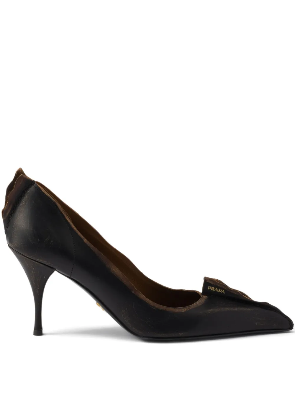 Prada 85mm Antiqued leather pointed-toe pumps Black