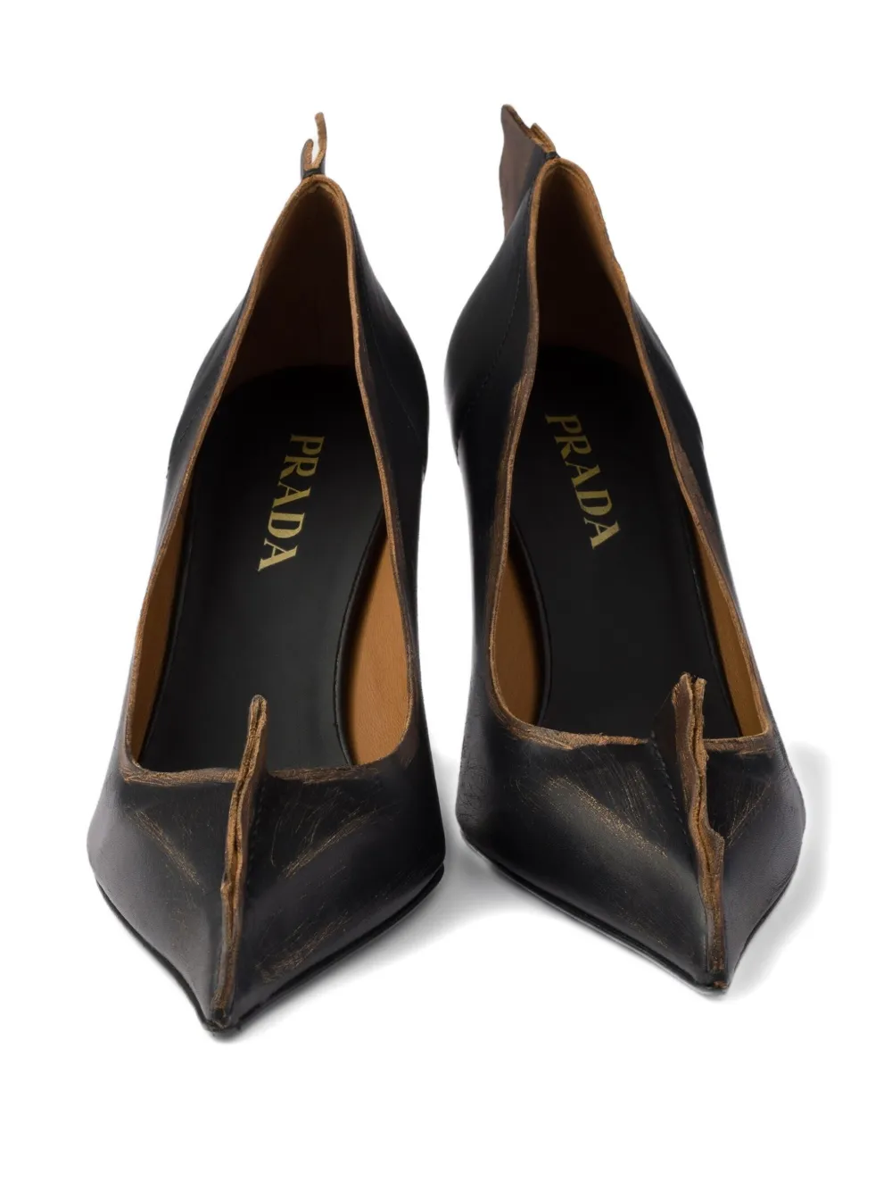 Prada 85mm Antiqued leather pointed-toe pumps Black