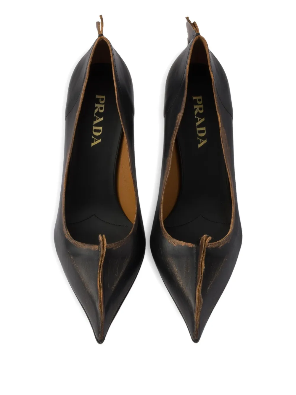 Prada 85mm Antiqued leather pointed-toe pumps Black